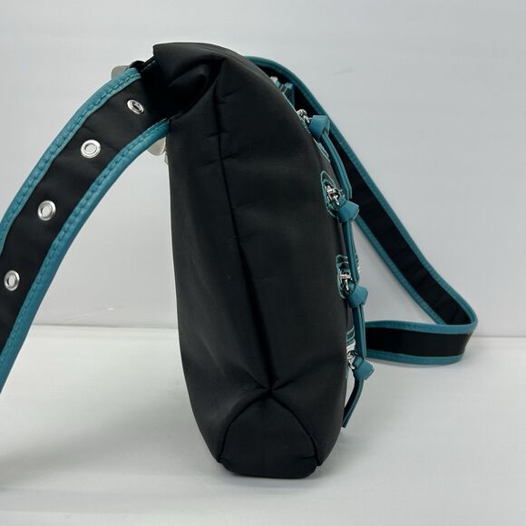 Hadaki Crossbody Purse Handbag Millipede Tote Black Teal Zipper - Picture 3 of 16